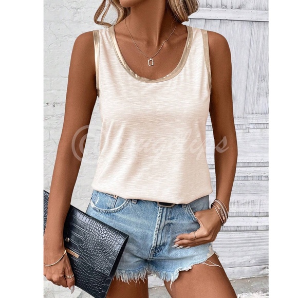 Pink Tank Top Gold Piping Trim - Picture 6 of 8